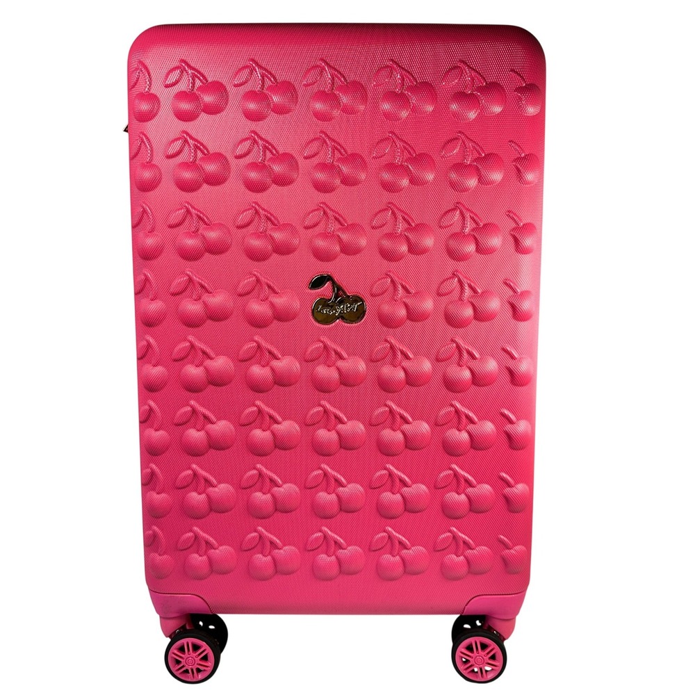 Luv Betsey Johnson Suitcase Womens Pink Cherry Embossed Hardside Spinner 26in